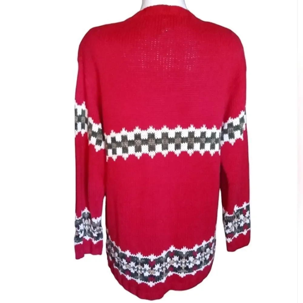 Vintage Petite Sophisticates Christmas Knit Fair Isle Button Up Cardigan Medium - Picture 3 of 7
